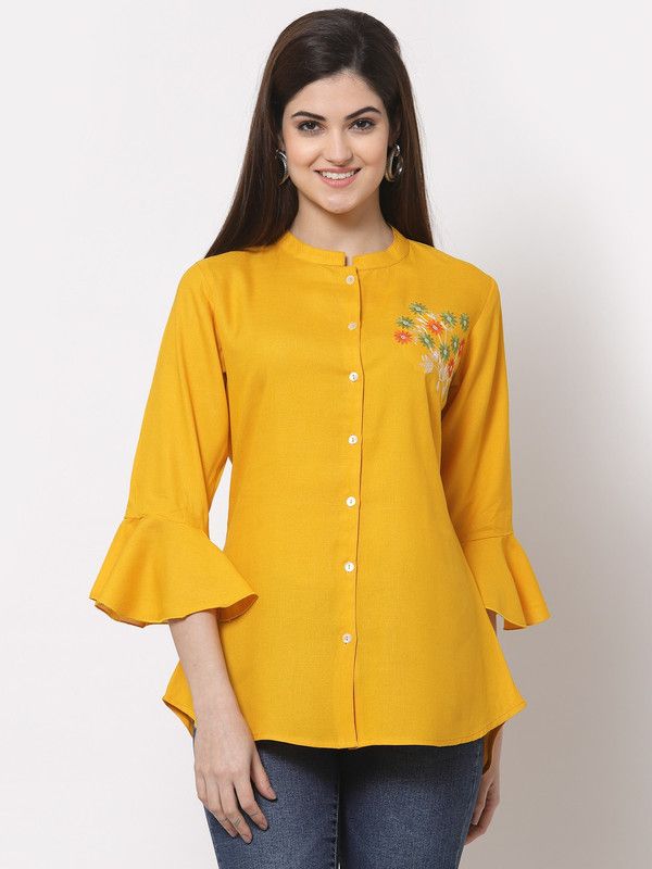 Party Embroidered Women Yellow Top