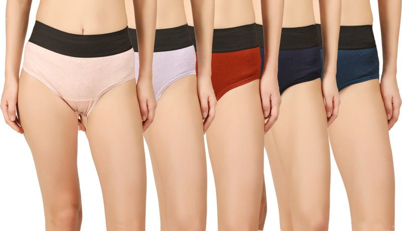 Pack of 5 Women Hipster Purple, Light Blue, Green, Orange, Yellow Panty