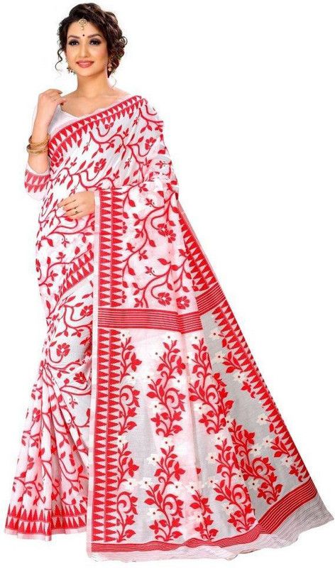 Woven Kovai Tussar Silk Saree  (Red)