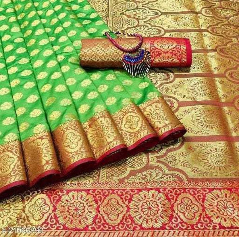 Embellished Banarasi Art Silk Saree  (Light Green)
