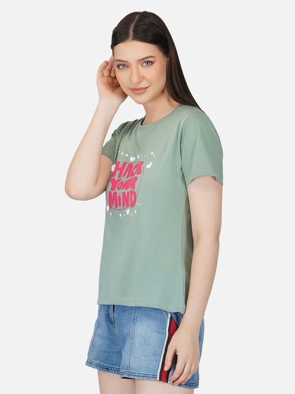 Printed Women Light Green T-Shirt