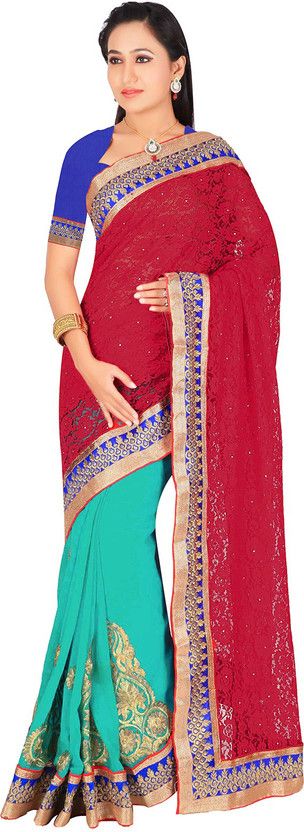 Embellished Bollywood Cotton Blend Saree  (Green)
