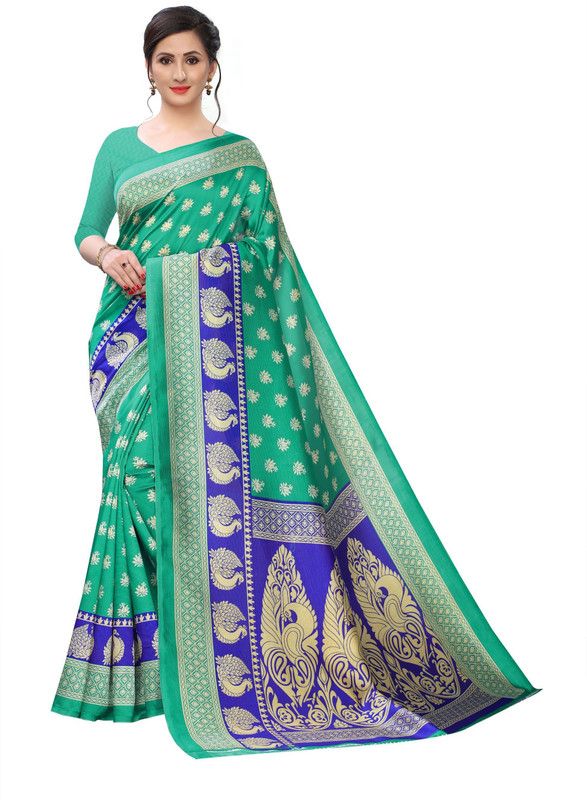 Madhubani Pure Silk Saree  (Green)
