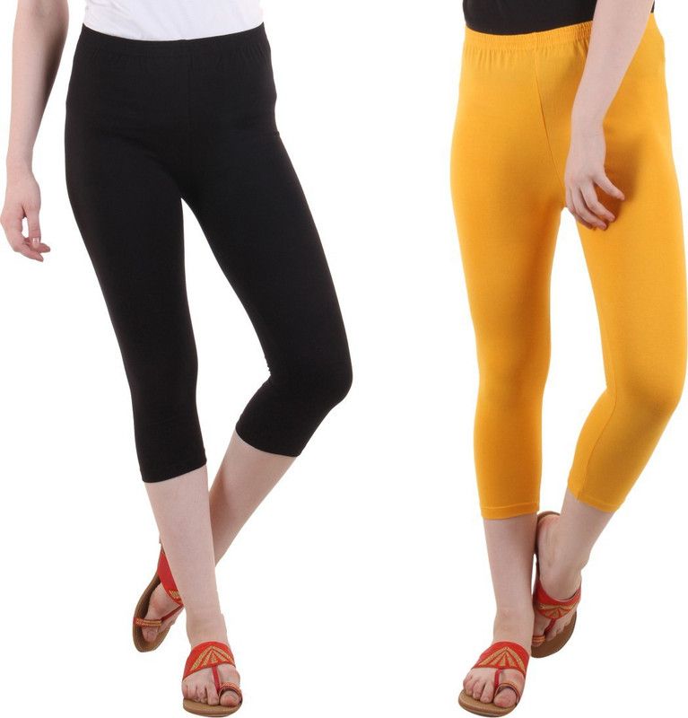 Cotton Lycra plain capri for women,capri for ladies Women Black, Yellow Capri