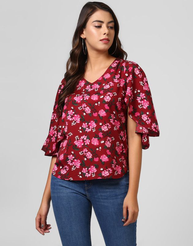 Casual Cold Shoulder Sleeves Floral Print Women Green, Maroon, Pink Top