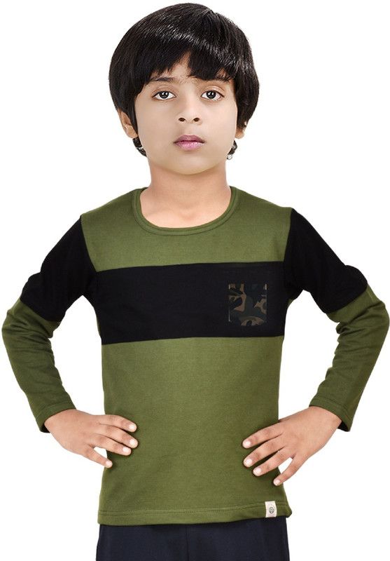 Boys Colorblock Polycotton T Shirt  (Green, Pack of 1)