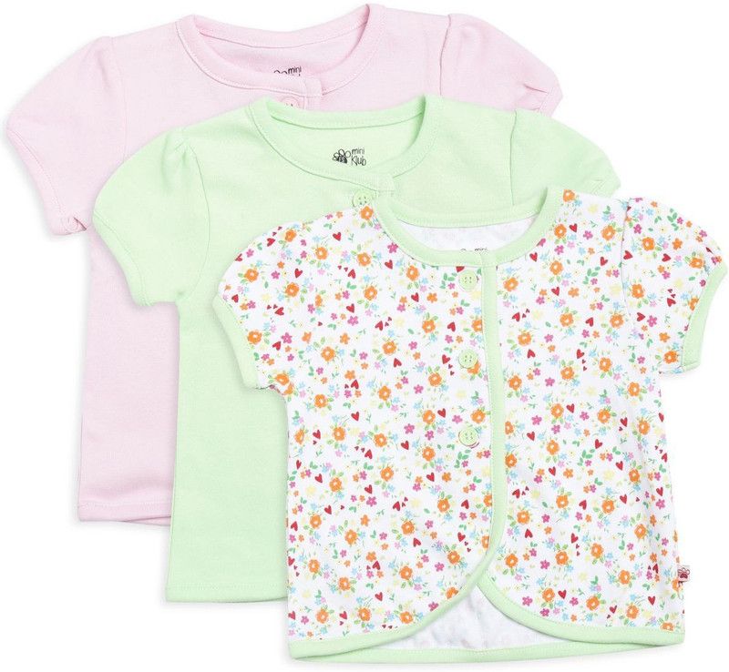 Baby Girls Cotton Blend A-line Top  (Green, Pack of 3)