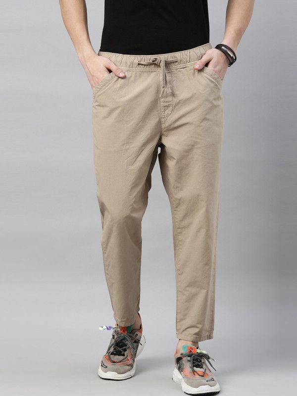 Men Beige Pure Cotton Trousers