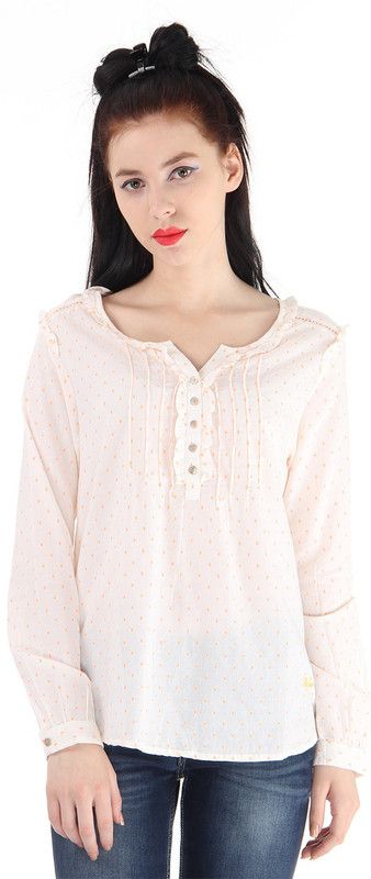 Casual Regular Sleeves Self Design Women White, Orange Top