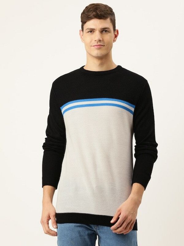 Men Self Design Black Sweater