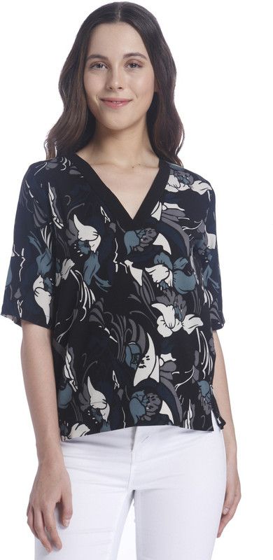 Casual Regular Sleeves Floral Print Women White, Blue, Black Top