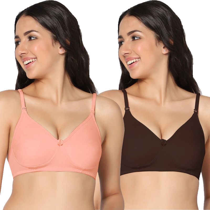 Women T-Shirt Lightly Padded Bra  (Pink, Brown)