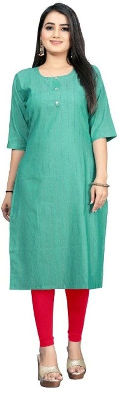 Women Solid Cotton Silk A-line Kurta  (Light Green)