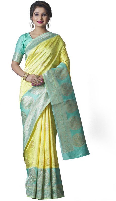 Printed Bollywood Jacquard Saree  (Yellow)