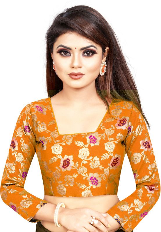Unstitched Art Silk Blouse Material Embellished