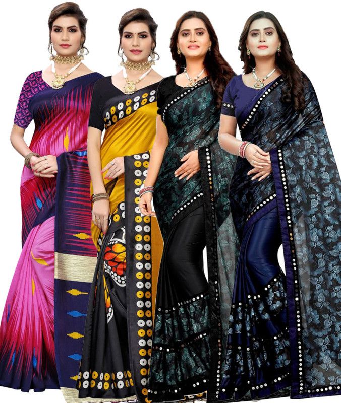 Embellished Bollywood Lycra Blend, Art Silk Saree  (Pack of 4, Multicolor)