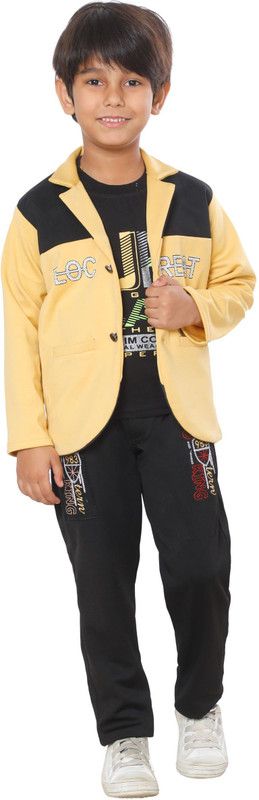 Boys Casual T-shirt Trouser  (Yellow)