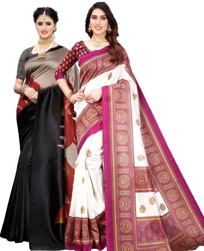 Self Design Bollywood Art Silk Saree  (Pack of 2, Black, Purple)