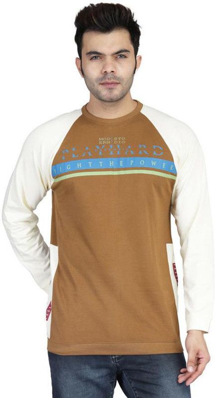 FUST011-MEDIUM-M Men Self Design Round Neck Cotton Blend Multicolor T-Shirt