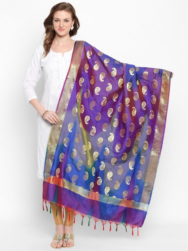 Pure Silk Woven Blue Women Dupatta