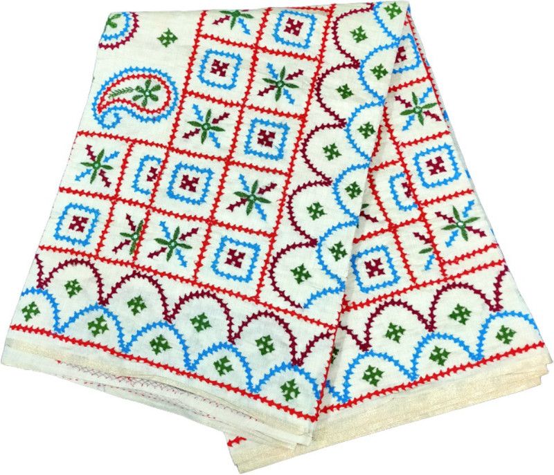 Kantha Cotton Blend Saree  (Multicolor)