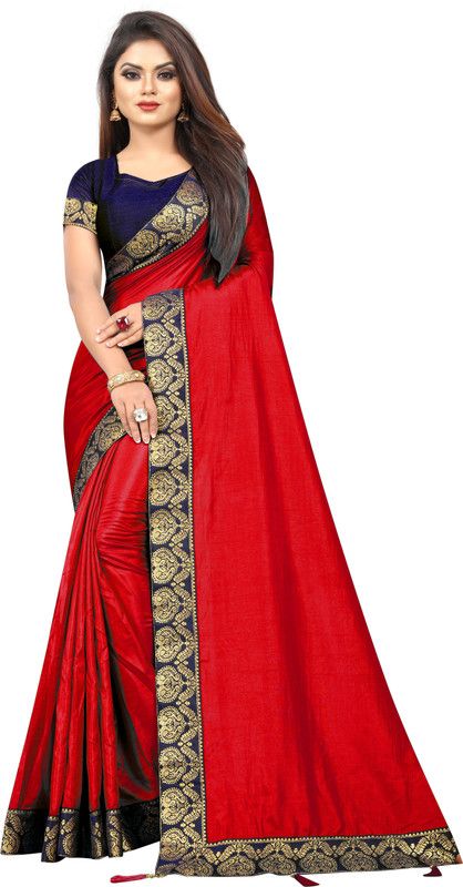 Solid/Plain Bollywood Pure Silk, Art Silk Saree  (Red)