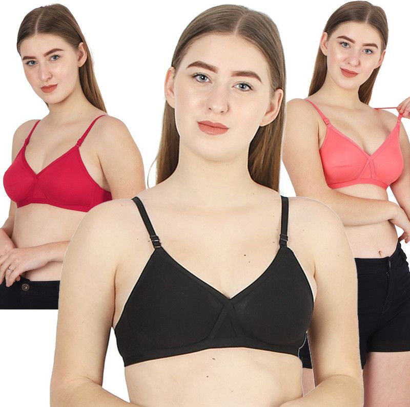 Women Full Coverage Non Padded Bra  (Pink, Orange, Black)