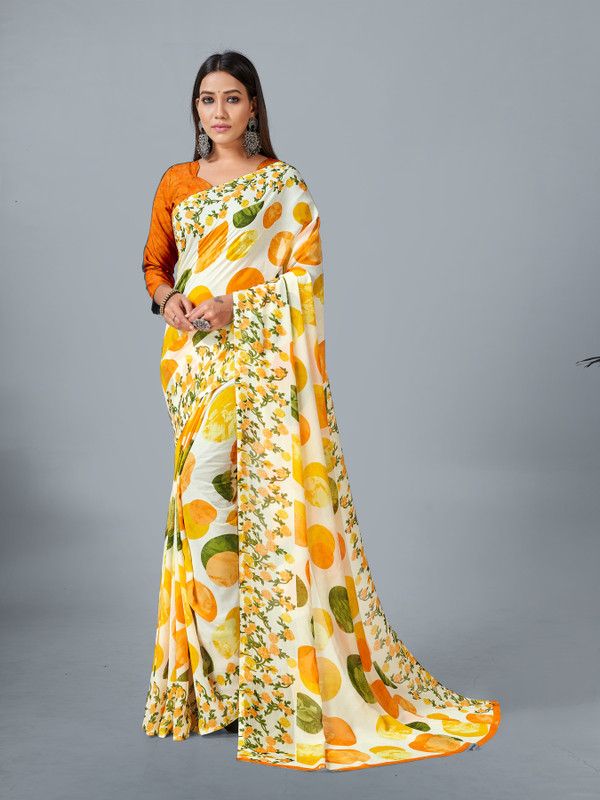 Printed, Polka Print Bollywood Georgette Saree  (Yellow)