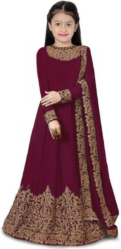 Cotton Silk Stitched Anarkali Gown  (Purple)