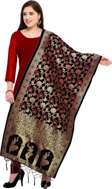 Pure Silk, Art Silk Woven Black Women Dupatta
