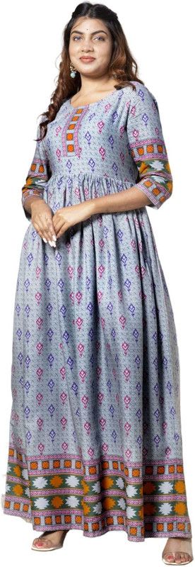 Women Striped Viscose Rayon Anarkali Kurta  (Grey)