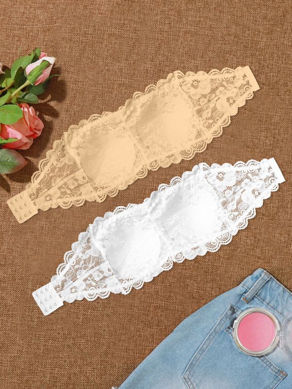 Women Bralette Lightly Padded Bra  (White, Beige)
