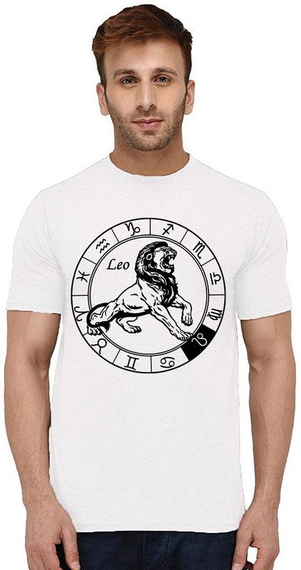 Leo Men Printed Round Neck Pure Cotton White T-Shirt