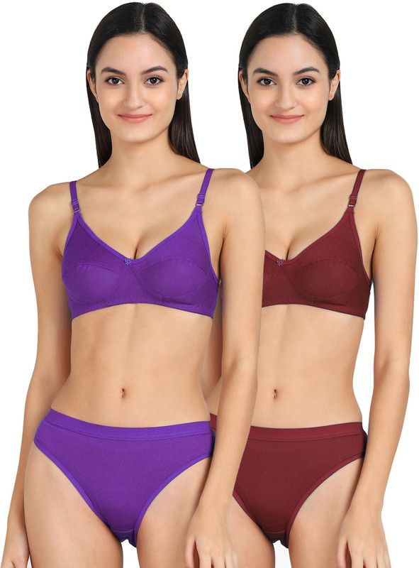 Bra & Panty Set Solid Purple, Maroon Lingerie Set