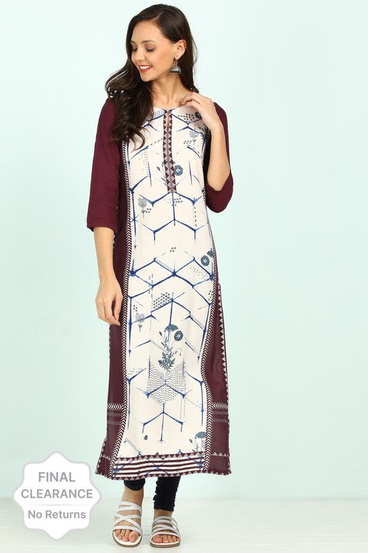 Women Printed Viscose Rayon Straight Kurta  (White, Blue, Maroon)