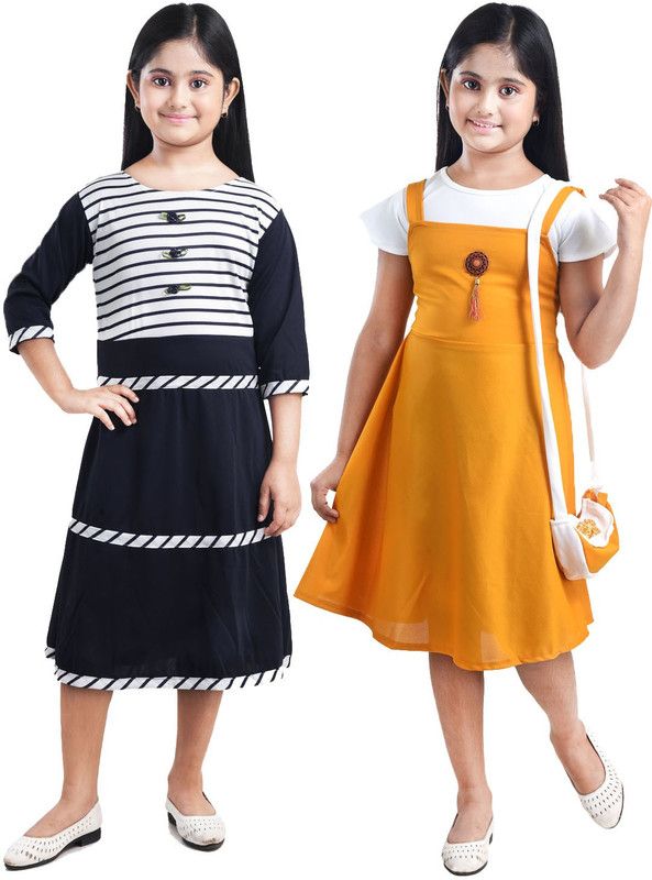 Girls Calf Length Festive/Wedding Dress  (Red, Short Sleeve)