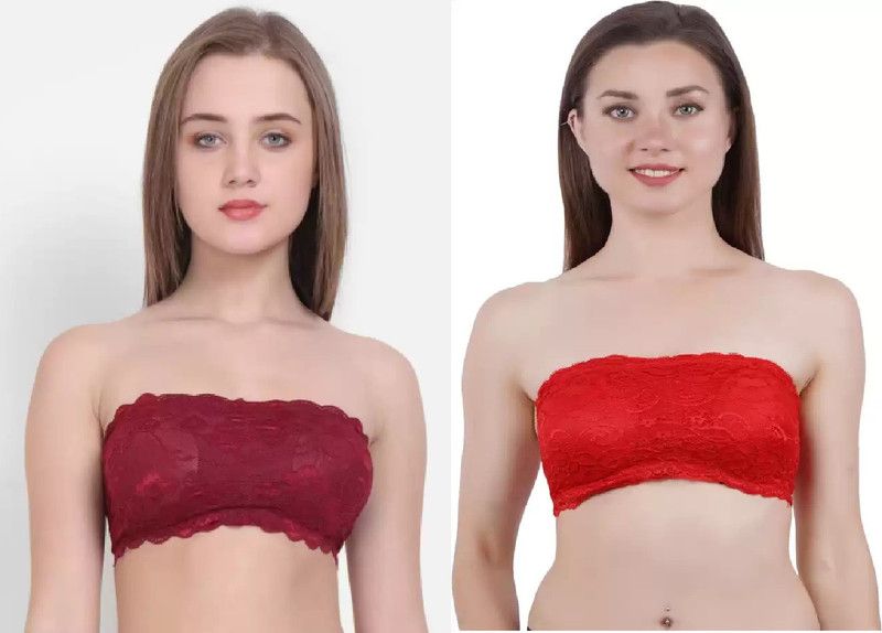 Pack of 2 Women Bandeau/Tube Lightly Padded Bra  (Maroon, Red)