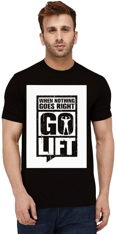 When Nothing Go Right.. Men Printed Round Neck Pure Cotton Black T-Shirt