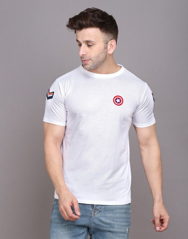 Faizan Men Solid Round Neck Cotton Blend White T-Shirt