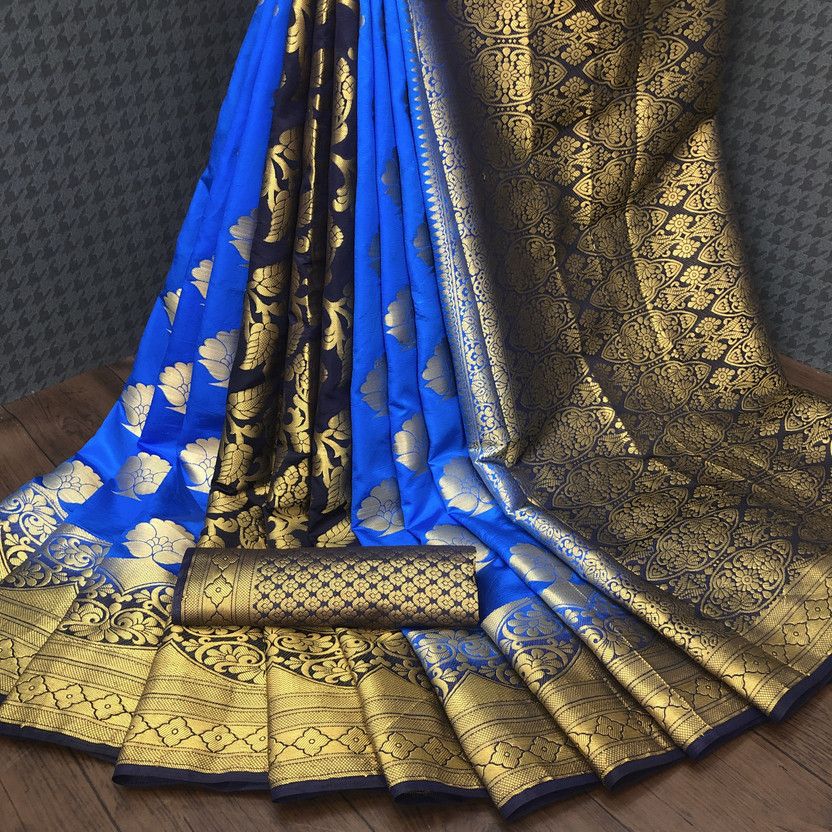 Woven Kanjivaram Nylon Saree  (Light Blue)