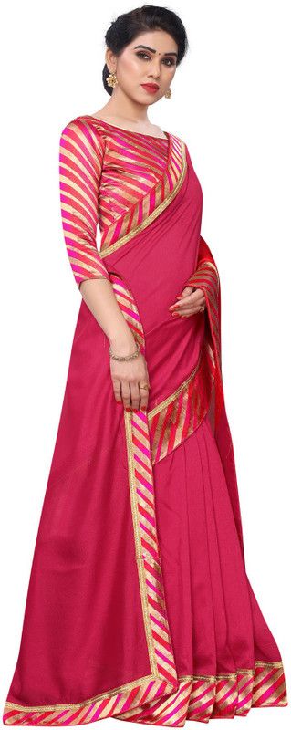 Applique Bollywood Art Silk Saree  (Magenta)