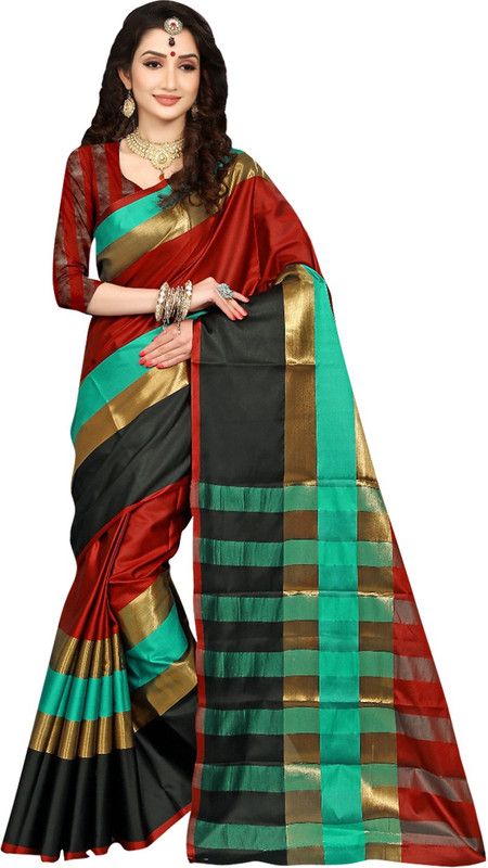 Self Design Arani Pattu Silk Blend, Cotton Blend Saree  (Maroon)