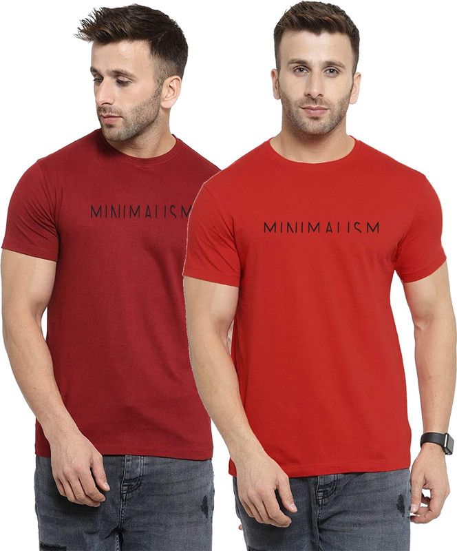 Printed Men Red, Maroon T-Shirt  (Pack of 2)
