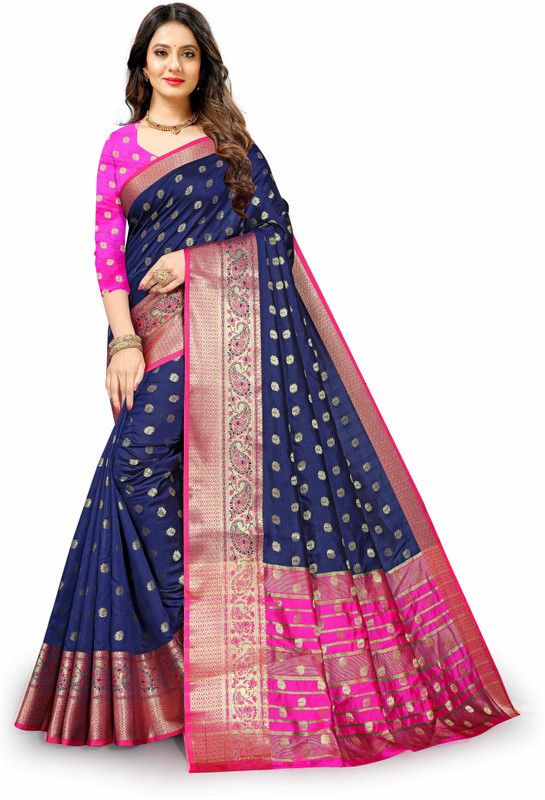 Solid/Plain Chinnalapattu Silk Blend Saree  (Blue)