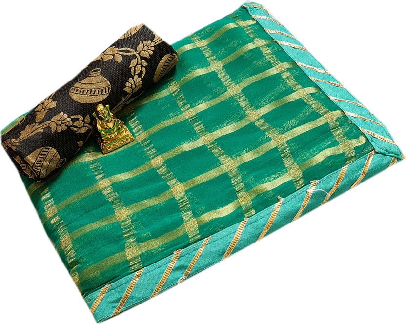 Self Design, Checkered Bollywood Viscose Rayon, Georgette Saree  (Green)