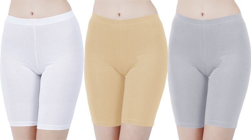 Pack of 3 Solid Women White, Beige, Grey Cycling Shorts