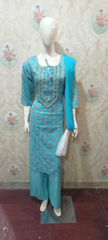 Semi Stitched Viscose Rayon Kurta & Palazzo Material Embroidered