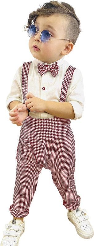 Baby Boys & Baby Girls Party(Festive) Shirt Dungaree, Bow Tie  (Red)