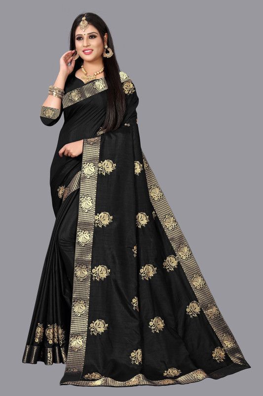 Dhaniakhali Cotton Blend Saree  (Black)