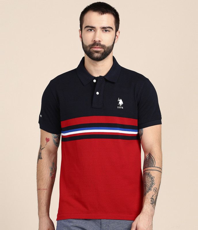 Men Solid Polo Neck Pure Cotton Red, Blue T-Shirt